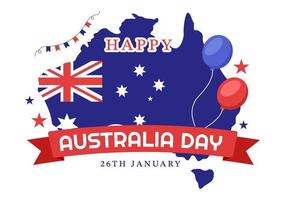 contento Australia giorno osservato ogni anno su gennaio 26th con bandiere e carta geografica per diversità di popoli nel piatto cartone animato mano disegnato modello illustrazione vettore