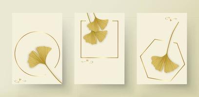 impostato ginkgo biloba le foglie. lusso mano disegno elementi per logo nozze carte, cosmetici, terme, gioielleria, yoga design. vettore illustrazione nel un' minimo oro lineare stile