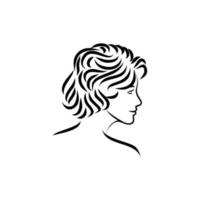 giovane bellezza modello ragazza femmina donne linea arte schema logo vettore illustrazione corto capelli elegante