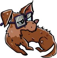 cartone animato stile cane con occhiali, inteligente cucciolo, addestramento. vettore illustrazione