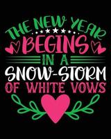 il nuovo anno inizia nel un' tempesta di neve di bianca voti tipografia design. motivazionale citazione design Perfetto per magliette, borse, tazze Stampa opera per nuovo anno celebrazione vettore