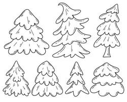 Natale alberi scarabocchio impostato vettore illustrazione