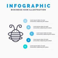 ape insetto scarafaggio insetto coccinella coccinella linea icona con 5 passaggi presentazione infografica sfondo vettore