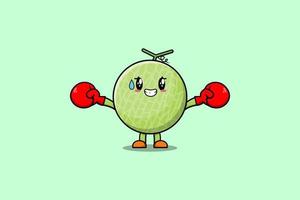 carino melone cartone animato giocare sport con boxe guanti vettore