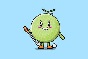 carino cartone animato melone personaggio giocando golf vettore