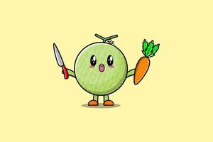 carino cartone animato melone personaggio Tenere coltello vettore