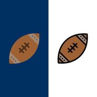 americano palla calcio nfl Rugby icone piatto e linea pieno icona impostato vettore blu sfondo