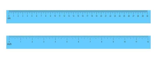 30 centimetri e 12 pollici blu governanti isolato su bianca sfondo. matematica o geometrico attrezzo per distanza, altezza o lunghezza misurazione con markup e numeri vettore