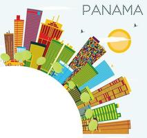 Panama orizzonte con colore edifici, blu cielo e copia spazio. vettore