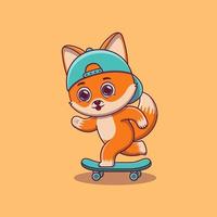 carino Volpe giocando skateboard cartone animato vettore