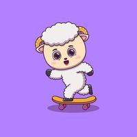 carino pecora giocando skateboard cartone animato vettore