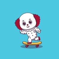 carino clown giocando skateboard cartone animato vettore