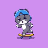 carino gatto giocando skateboard cartone animato vettore