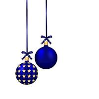 blu Natale palle con un' blu arco su un' bianca sfondo vettore