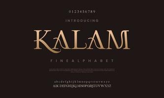 kalam elegante nozze alfabeto lettere font e numero. tipografia lusso classico lettering serif font decorativo Vintage ▾ retrò concetto. vettore illustrazione