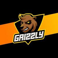 arrabbiato grizzly testa, portafortuna esport logo design per gamer e sport vettore