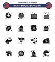 4 ° luglio Stati Uniti d'America contento indipendenza giorno icona simboli gruppo di 16 moderno solido glifi di Rugby indipendenza vacanza indipendenza tamburo modificabile Stati Uniti d'America giorno vettore design elementi