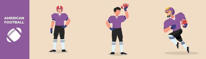 collezione di stili per americano calcio Giocatori Tenere il palla e utilizzando un' casco nel giocando. americano calcio concetto. colorato piatto grafico vettore illustrazione isolato.