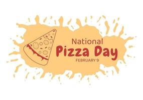 nazionale Pizza giorno su celebrazione febbraio 9 di consumando vario fetta nel piatto cartone animato stile sfondo mano disegnato modelli illustrazione vettore