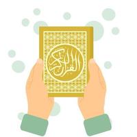 illustrazione di il santo Corano tenuto nel tutti e due mani vettore
