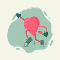 cuore sagomato correre personaggio grafico design vettore illustrazione