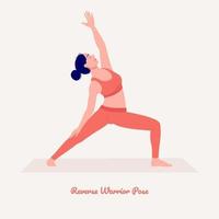 inverso guerriero yoga posa. giovane donna praticante yoga esercizio. donna allenarsi fitness, aerobico e esercizi. vettore
