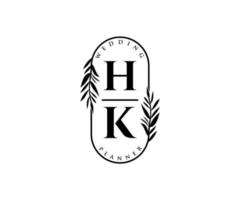 HK iniziali lettera nozze monogramma loghi collezione, mano disegnato moderno minimalista e floreale modelli per invito carte, Salva il Data, elegante identità per ristorante, boutique, bar nel vettore