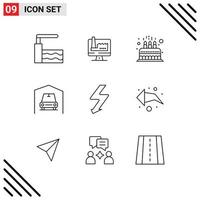 9 creativo icone moderno segni e simboli di foto telecamera torta auto box auto modificabile vettore design elementi