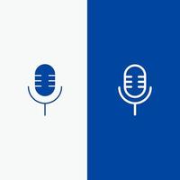 mic microfono suono mostrare linea e glifo solido icona blu bandiera linea e glifo solido icona blu bandiera vettore