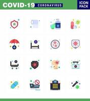 16 piatto colore coronavirus malattia e prevenzione vettore icona medicina medico sapone capsula virus virale coronavirus 2019 nov malattia vettore design elementi
