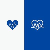 medico cuore battito cardiaco pulse linea e glifo solido icona blu bandiera linea e glifo solido icona blu bandiera vettore