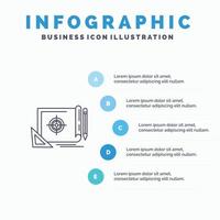 realizzazione file file bersaglio marketing bersaglio linea icona con 5 passaggi presentazione infografica sfondo vettore