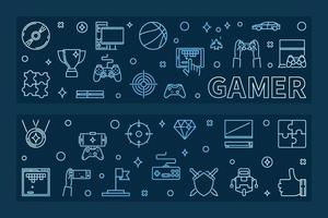 gamer schema blu orizzontale striscioni. vettore illustrazione