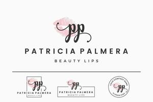iniziale lettera pp p logo per labbro, bacio, rossetto, trucco vettore design collezione