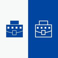 utente Borsa attività commerciale ufficio linea e glifo solido icona blu bandiera linea e glifo solido icona blu bandiera vettore