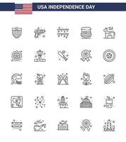 Stati Uniti d'America contento indipendenza pictogram impostato di 25 semplice Linee di politico asino Festival sicurezza cartello modificabile Stati Uniti d'America giorno vettore design elementi