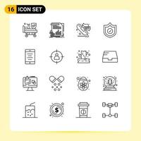 mobile interfaccia schema impostato di 16 pittogrammi di testo scudo rapporti sicurezza chiamata modificabile vettore design elementi