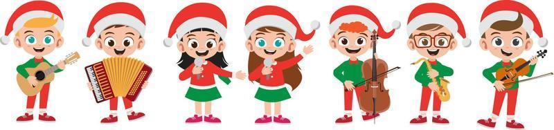 contento bambini nel Natale costumi cantare musicale vettore illustrazione