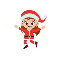 contento carino poco ragazza indossare rosso Natale costume vettore illustrazione