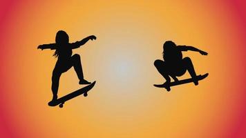 astratto sfondo di silhouette donna skateboard posa vettore