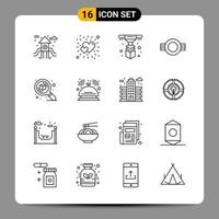 16 nero icona imballare schema simboli segni per di risposta disegni su bianca sfondo 16 icone impostato vettore