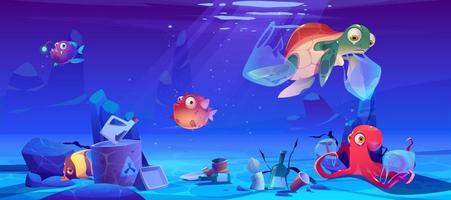 Salva oceano cartone animato manifesto con subacqueo animali vettore