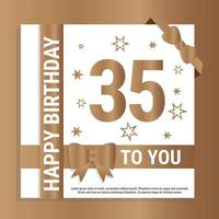 contento 35 ° compleanno. oro numeri e luccicante oro nastri. festivo sfondo. decorazione per festa evento, saluto carta e invito, design modello per compleanno celebrazione. eps10 vettore