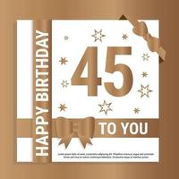 contento 45 ° compleanno. oro numeri e luccicante oro nastri. festivo sfondo. decorazione per festa evento, saluto carta e invito, design modello per compleanno celebrazione. eps10 vettore