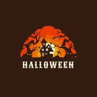 Casa e asciutto albero Halloween spaventoso logo design modello vettore