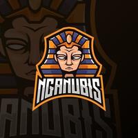 anubis testa portafortuna esport logo design. davanti Visualizza logo design vettore