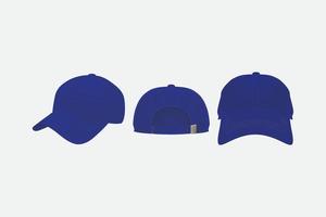 baseball berretto davanti, indietro e lato Visualizza isolato, baseball berretto blu colore. vettore