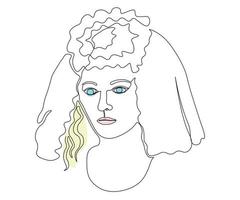 ritratto di un' sposa nel un' velo disegnato a mano, nel il stile di uno linea arte, minimalismo vettore