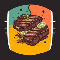 grigliato Manzo bistecca con verdure mano disegnato illustrazione vettore per logo e manifesto