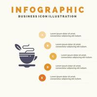 tè tazza caldo caffè solido icona infografica 5 passaggi presentazione sfondo vettore